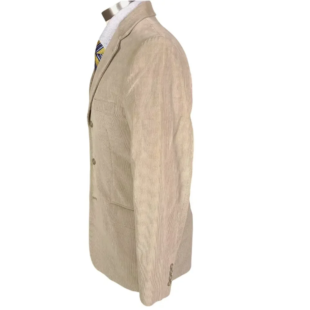 TASSO ELBA Sport Suit Coat Blazer Mens Tan Corduroy Three Button Cotton LARGE